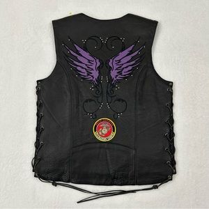 Milwaukee Leather Stud and Wings Black Motorcycle Biker Vest US Marine Womens S.